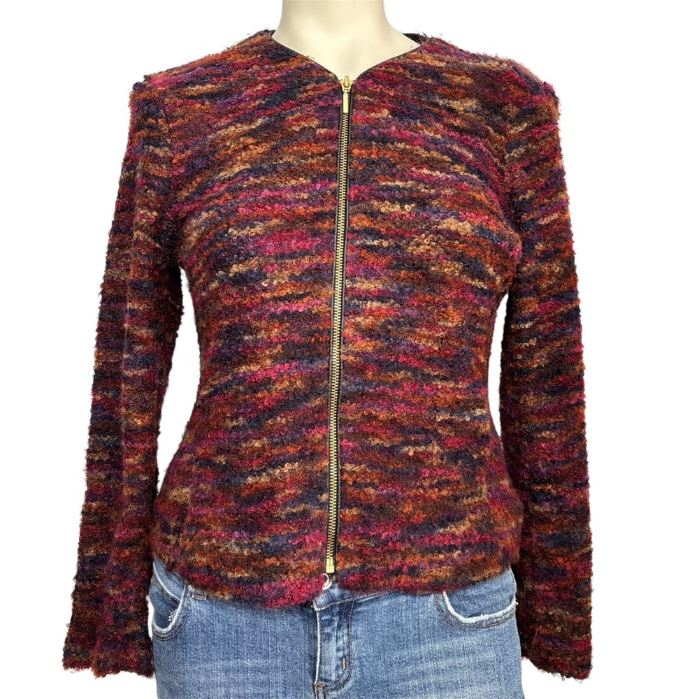 Notations full zip colorful sweater jacket